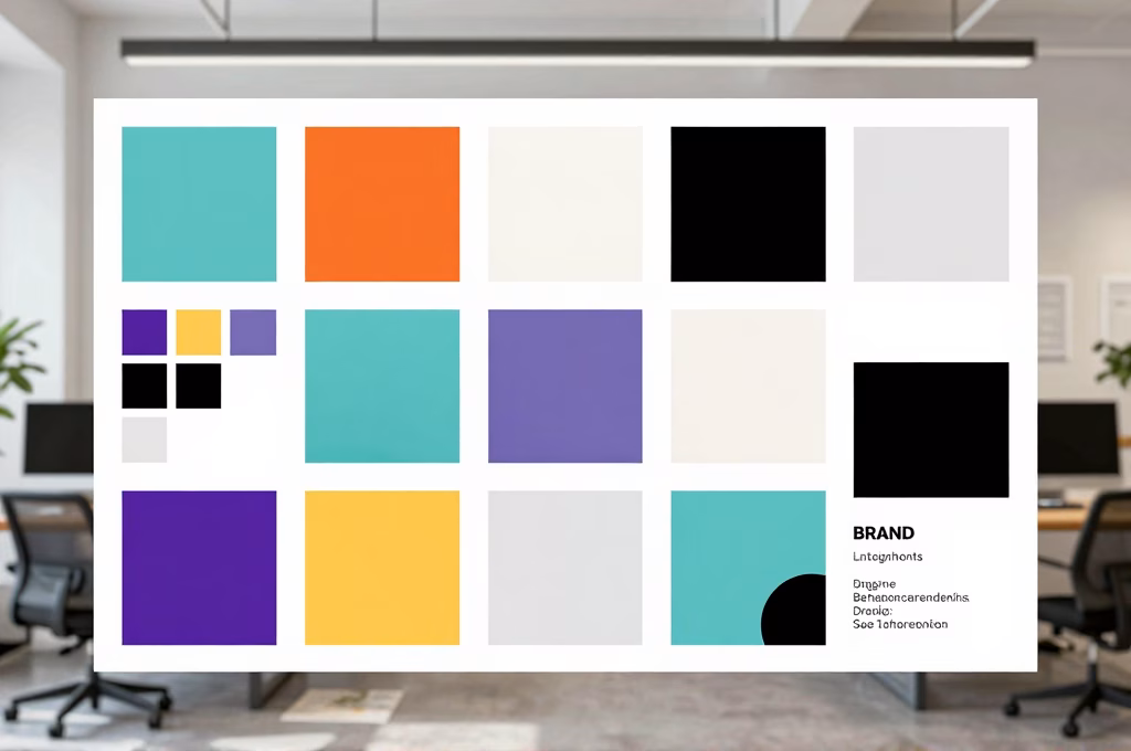 Espace de travail créatif avec moodboard de branding, palettes de couleurs et éléments de design de marque