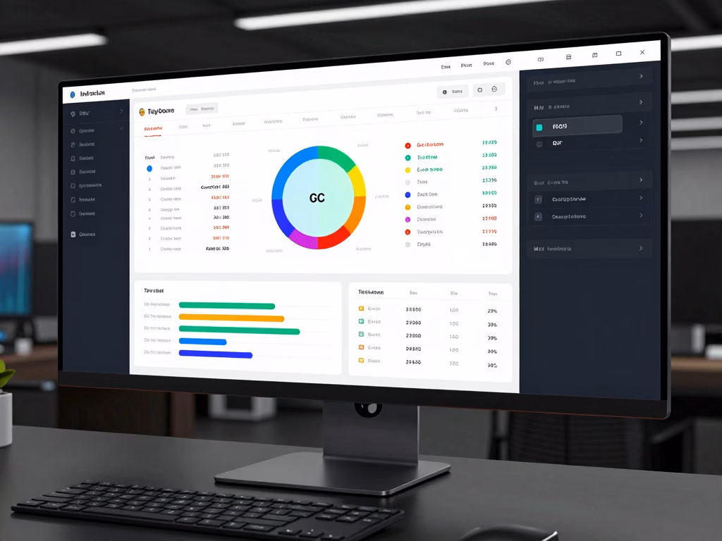 Dashboard d'une application web moderne avec visualisation de données sur écran large