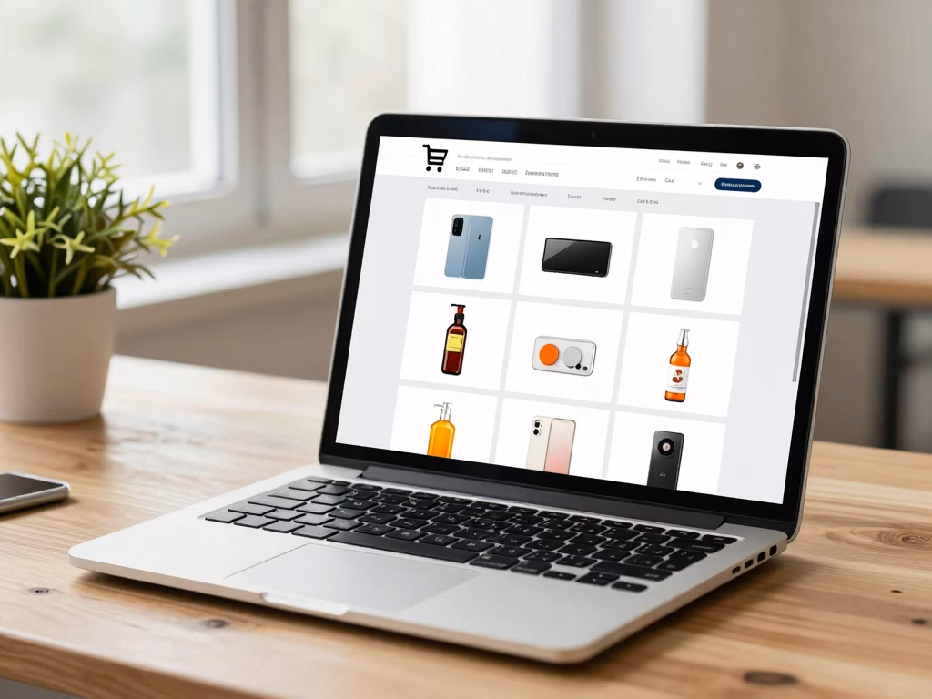 Création site e-commerce sur ordinateur portable avec panier et catalogue produits