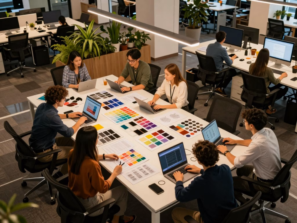 Designer travaillant sur la maquette d'un site one page dans un bureau moderne