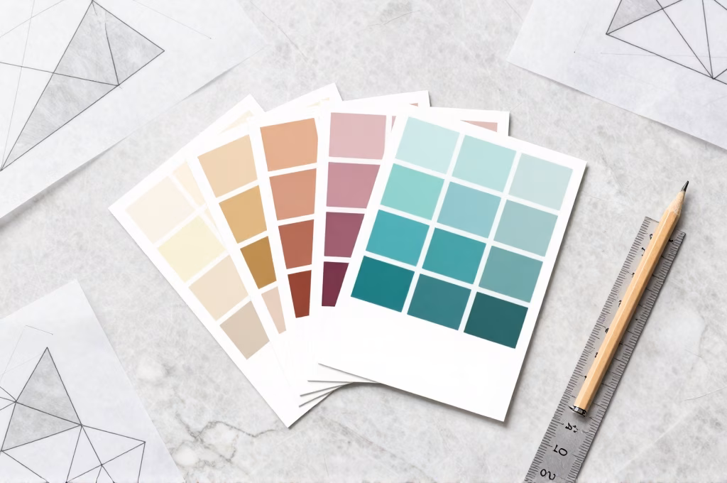 Palette de couleurs et outils de design pour la conception graphique d'un site one page professionnel