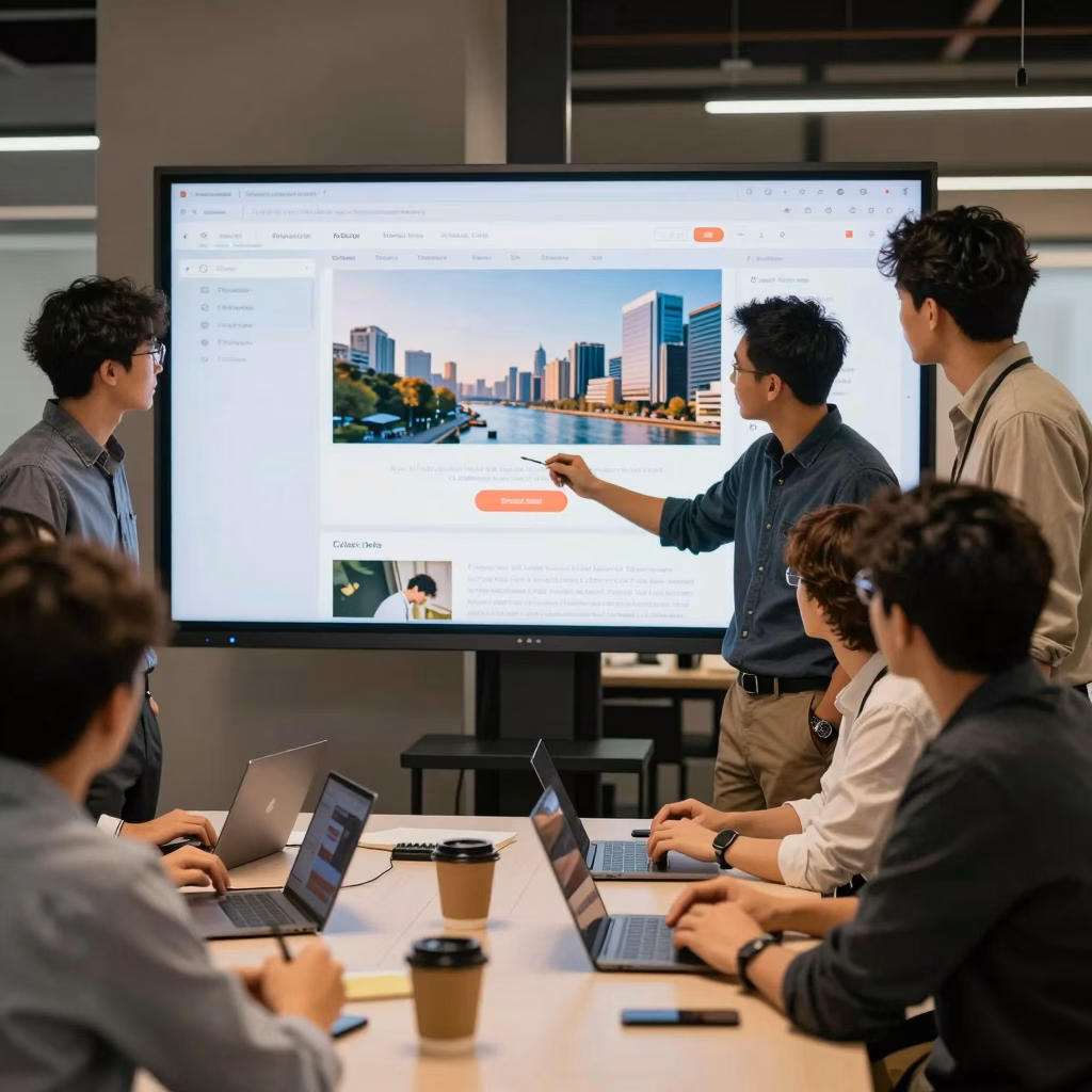 Équipe de designers et développeurs collaborant sur un projet de site web