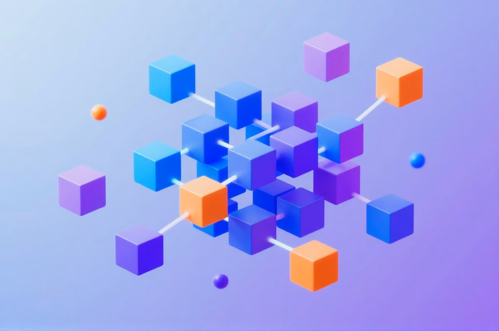Structure digitale abstraite symbolisant les etapes de construction d'un site WordPress