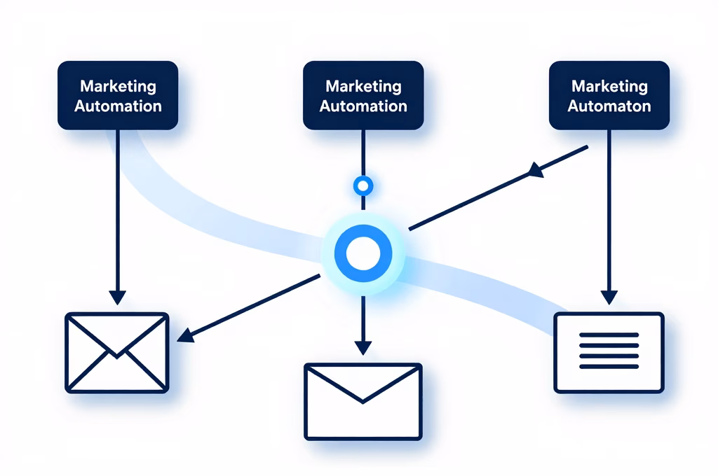 Visualisation d'un workflow d'automation email avec séquences et triggers