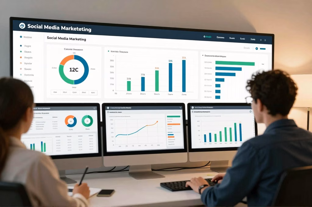 Dashboard analytics de marketing digital avec métriques des réseaux sociaux