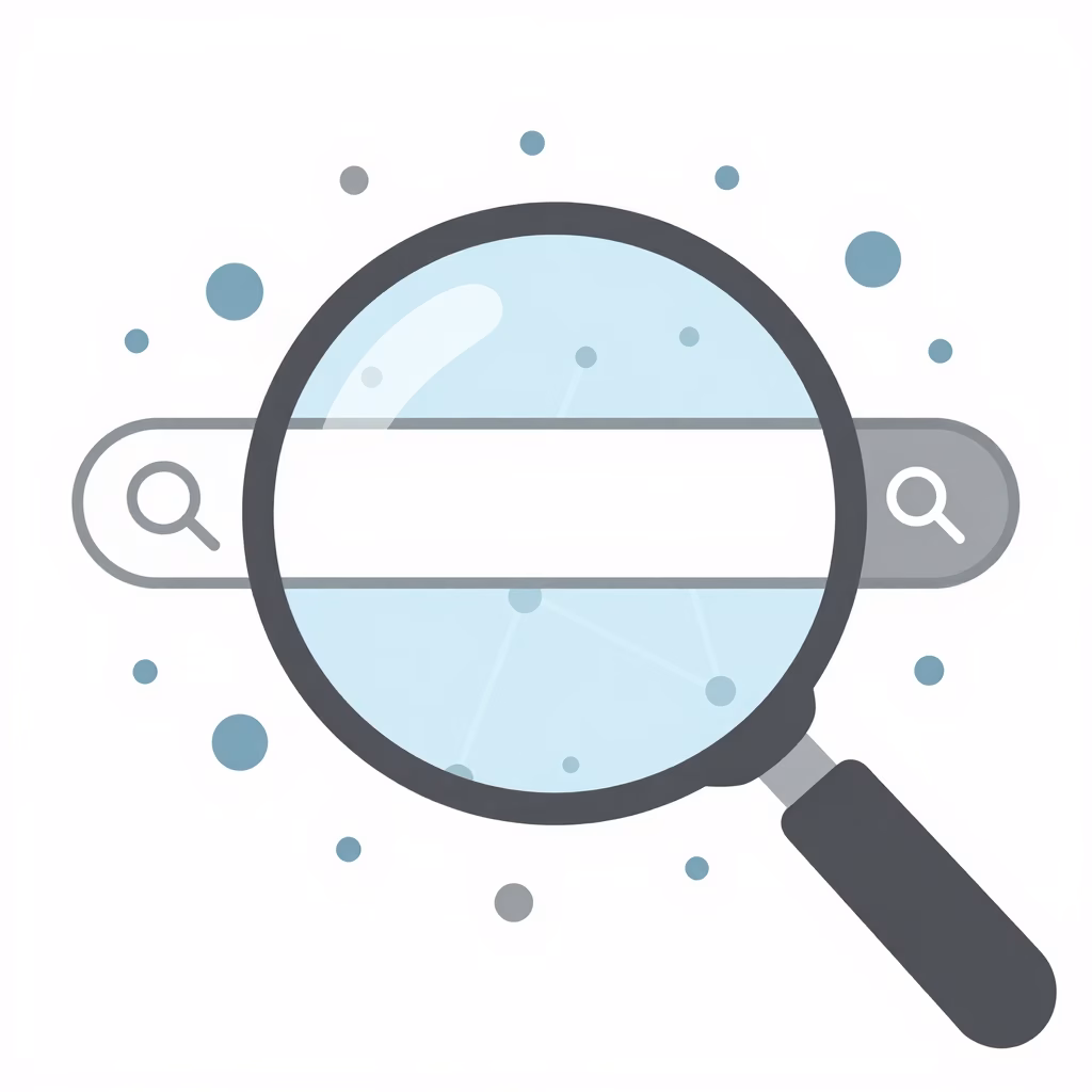 Concept de recherche SEO avec loupe sur barre de recherche et connexions digitales